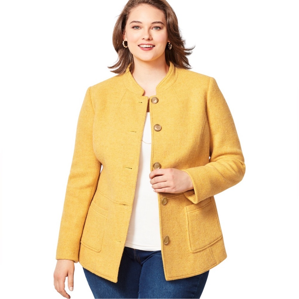 Talbots Women’s Diamond Weave Yellow Wool Blend Long Sleeve Jacket Plus Size 22W